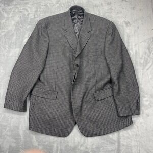 Andrew Fezza Blazer Jacket Mens 50 Gray Houndstooth Wool Lined Single Breasted